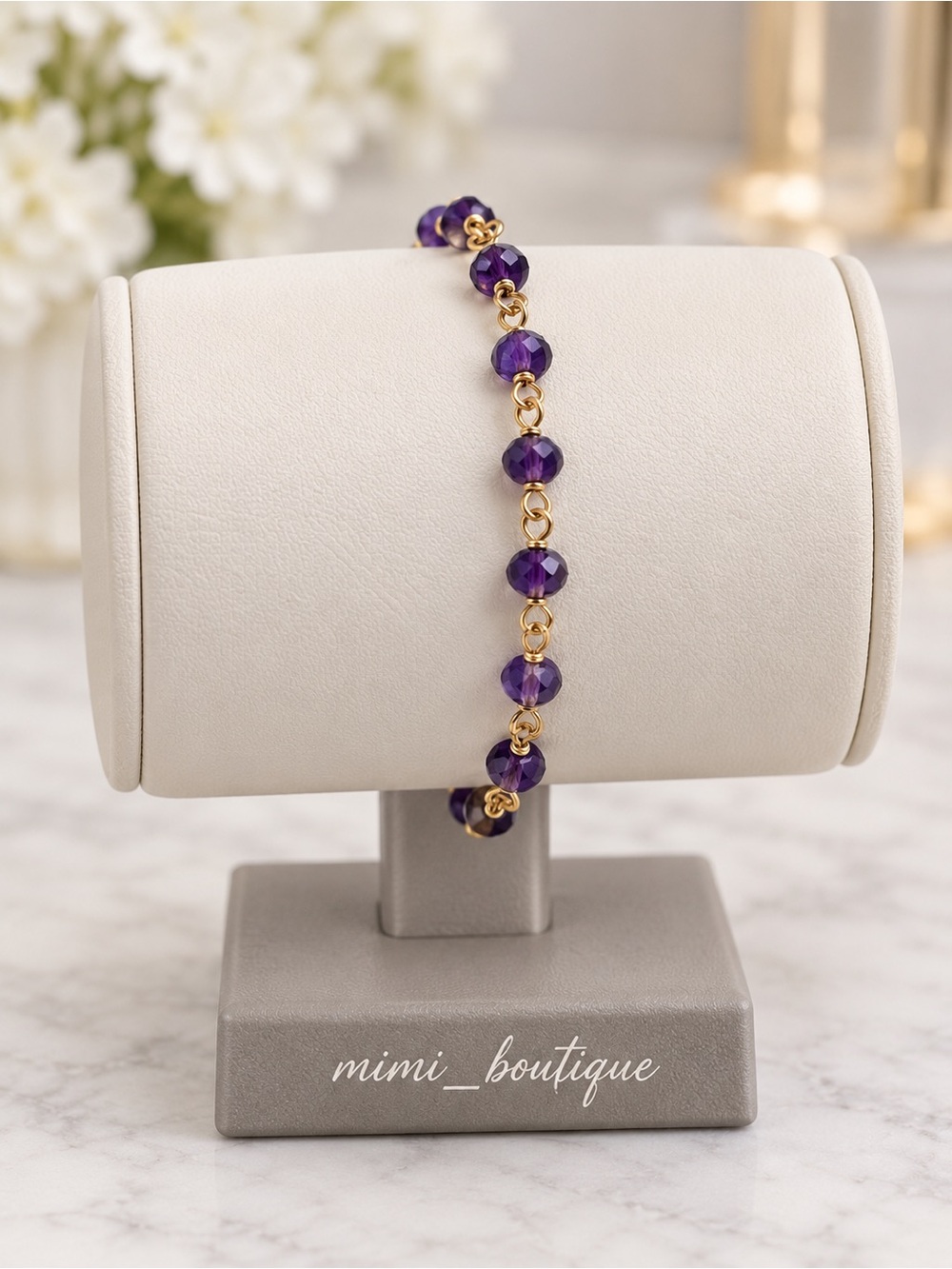 Faceted Amethyst Gemstone Gold Wire Wrapped Bracelet